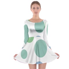 Polka Dots Blue Green White Long Sleeve Skater Dress