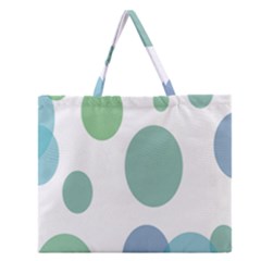 Polka Dots Blue Green White Zipper Large Tote Bag