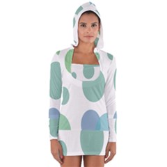 Polka Dots Blue Green White Long Sleeve Hooded T-shirt by Mariart