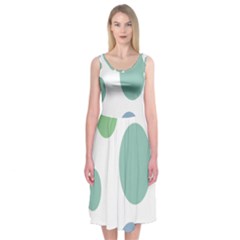 Polka Dots Blue Green White Midi Sleeveless Dress