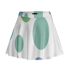 Polka Dots Blue Green White Mini Flare Skirt by Mariart