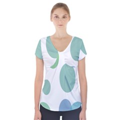 Polka Dots Blue Green White Short Sleeve Front Detail Top by Mariart