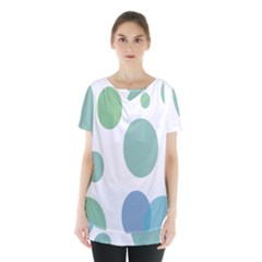 Polka Dots Blue Green White Skirt Hem Sports Top