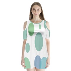 Polka Dots Blue Green White Shoulder Cutout Velvet One Piece by Mariart