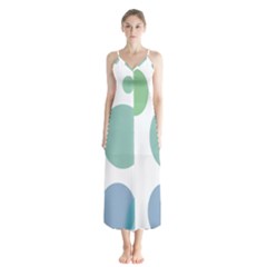 Polka Dots Blue Green White Button Up Chiffon Maxi Dress by Mariart