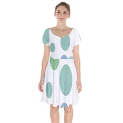 Polka Dots Blue Green White Short Sleeve Bardot Dress