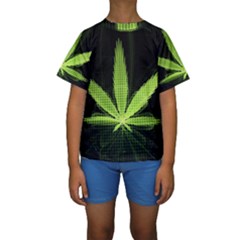 Marijuana Weed Drugs Neon Green Black Light Kids  Short Sleeve Swimwear by Mariart