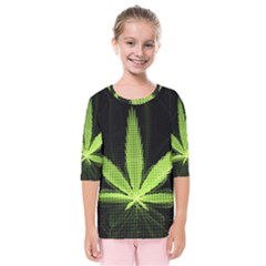 Marijuana Weed Drugs Neon Green Black Light Kids  Quarter Sleeve Raglan Tee