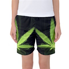 Marijuana Weed Drugs Neon Green Black Light Women s Basketball Shorts