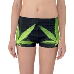 Marijuana Weed Drugs Neon Green Black Light Boyleg Bikini Bottoms by Mariart