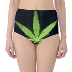 Marijuana Weed Drugs Neon Green Black Light High-waist Bikini Bottoms by Mariart