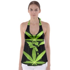 Marijuana Weed Drugs Neon Green Black Light Babydoll Tankini Top by Mariart