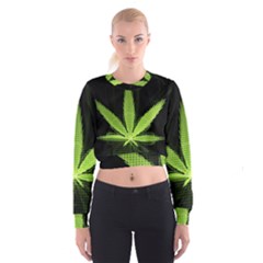 Marijuana Weed Drugs Neon Green Black Light Cropped Sweatshirt