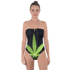 Marijuana Weed Drugs Neon Green Black Light Tie Back One Piece Swimsuit by Mariart