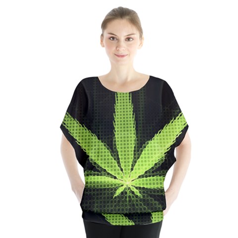 Marijuana Weed Drugs Neon Green Black Light Blouse by Mariart