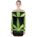 Marijuana Weed Drugs Neon Green Black Light Long Sleeve Off Shoulder Dress View1