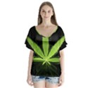 Marijuana Weed Drugs Neon Green Black Light V-Neck Flutter Sleeve Top View1