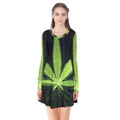 Marijuana Weed Drugs Neon Green Black Light Flare Dress by Mariart