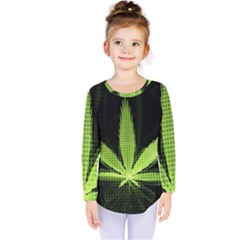 Marijuana Weed Drugs Neon Green Black Light Kids  Long Sleeve Tee