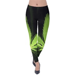 Marijuana Weed Drugs Neon Green Black Light Velvet Leggings