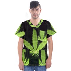 Marijuana Weed Drugs Neon Green Black Light Men s V-neck Scrub Top