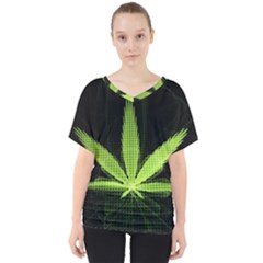 Marijuana Weed Drugs Neon Green Black Light V-neck Dolman Drape Top