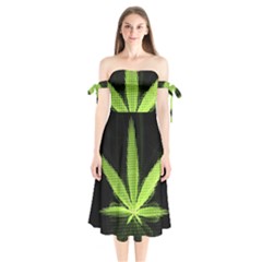 Marijuana Weed Drugs Neon Green Black Light Shoulder Tie Bardot Midi Dress by Mariart