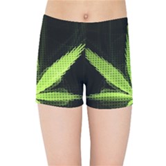 Marijuana Weed Drugs Neon Green Black Light Kids Sports Shorts