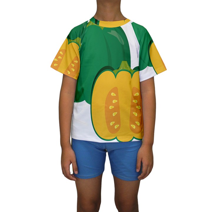 Pumpkin Peppers Green Yellow Kids  Short Sleeve Swimwear