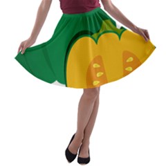 Pumpkin Peppers Green Yellow A-line Skater Skirt by Mariart