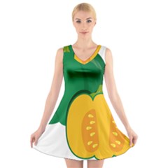 Pumpkin Peppers Green Yellow V-neck Sleeveless Skater Dress