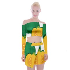 Pumpkin Peppers Green Yellow Off Shoulder Top With Skirt Set by Mariart