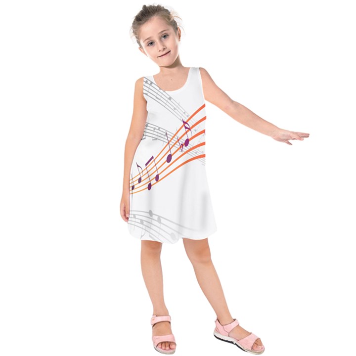 Musical Net Purpel Orange Note Kids  Sleeveless Dress