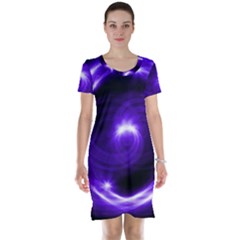 Purple Black Star Neon Light Space Galaxy Short Sleeve Nightdress by Mariart