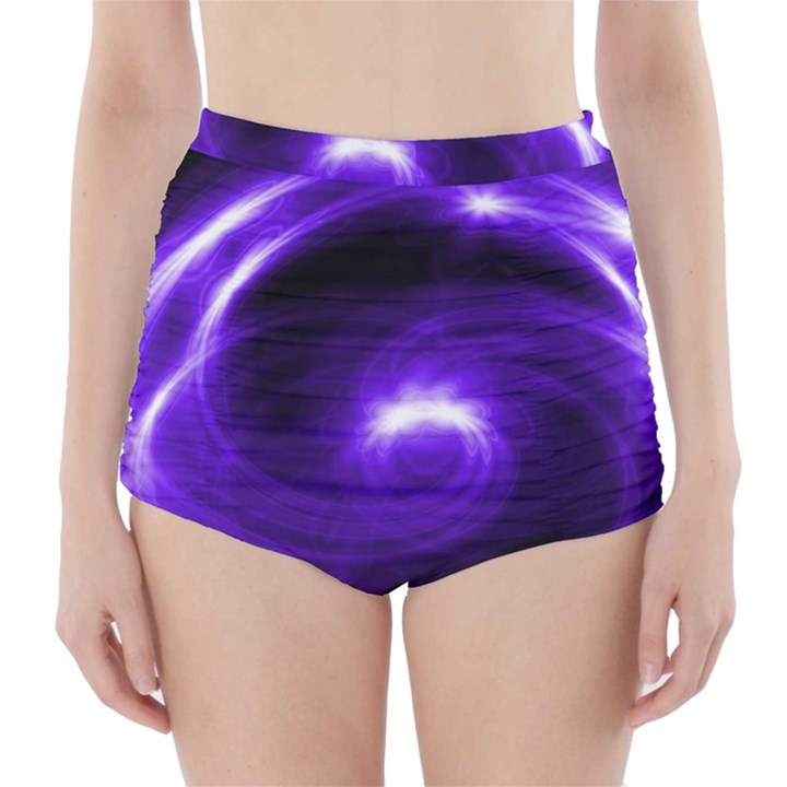 Purple Black Star Neon Light Space Galaxy High-Waisted Bikini Bottoms