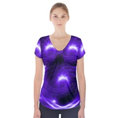 Purple Black Star Neon Light Space Galaxy Short Sleeve Front Detail Top by Mariart