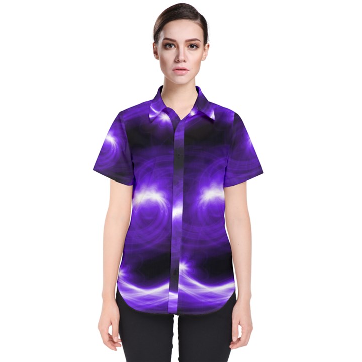 Purple Black Star Neon Light Space Galaxy Women s Short Sleeve Shirt