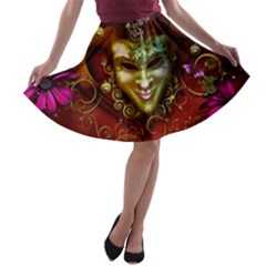 Wonderful Venetian Mask With Floral Elements A-line Skater Skirt by FantasyWorld7