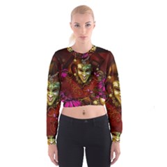 Wonderful Venetian Mask With Floral Elements Cropped Sweatshirt by FantasyWorld7