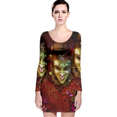 Wonderful Venetian Mask With Floral Elements Long Sleeve Velvet Bodycon Dress by FantasyWorld7