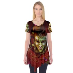 Wonderful Venetian Mask With Floral Elements Short Sleeve Tunic  by FantasyWorld7