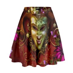 Wonderful Venetian Mask With Floral Elements High Waist Skirt by FantasyWorld7