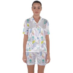 Layer Capital City Building Satin Short Sleeve Pyjamas Set