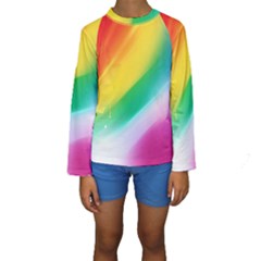 Red Yellow White Pink Green Blue Rainbow Color Mix Kids  Long Sleeve Swimwear