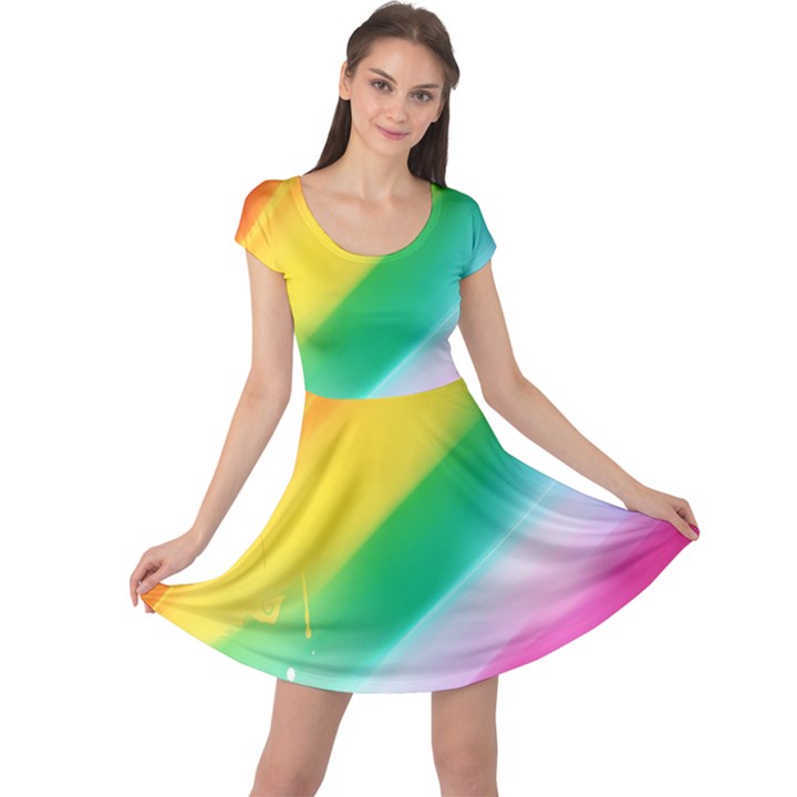 Red Yellow White Pink Green Blue Rainbow Color Mix Cap Sleeve Dress