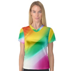 Red Yellow White Pink Green Blue Rainbow Color Mix V-neck Sport Mesh Tee