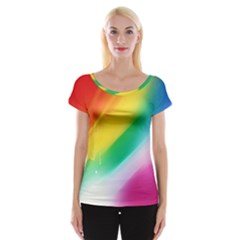 Red Yellow White Pink Green Blue Rainbow Color Mix Cap Sleeve Tops