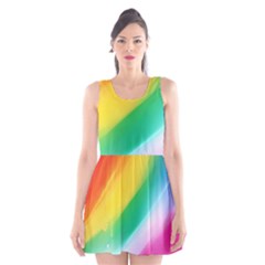 Red Yellow White Pink Green Blue Rainbow Color Mix Scoop Neck Skater Dress