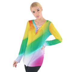 Red Yellow White Pink Green Blue Rainbow Color Mix Tie Up Tee by Mariart