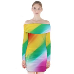 Red Yellow White Pink Green Blue Rainbow Color Mix Long Sleeve Off Shoulder Dress by Mariart